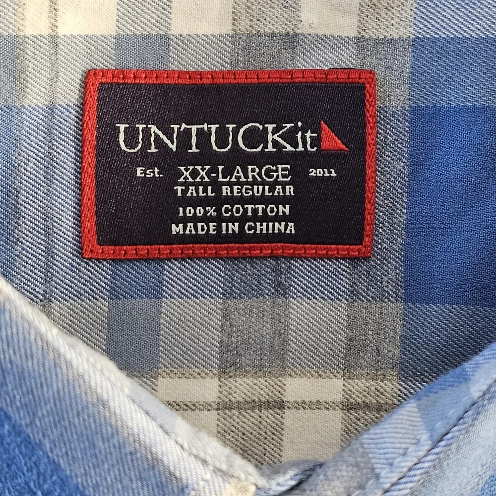 UNTUCKit Blue and White Plaid Casual Button-Down Shirt - Picture 9 of 14